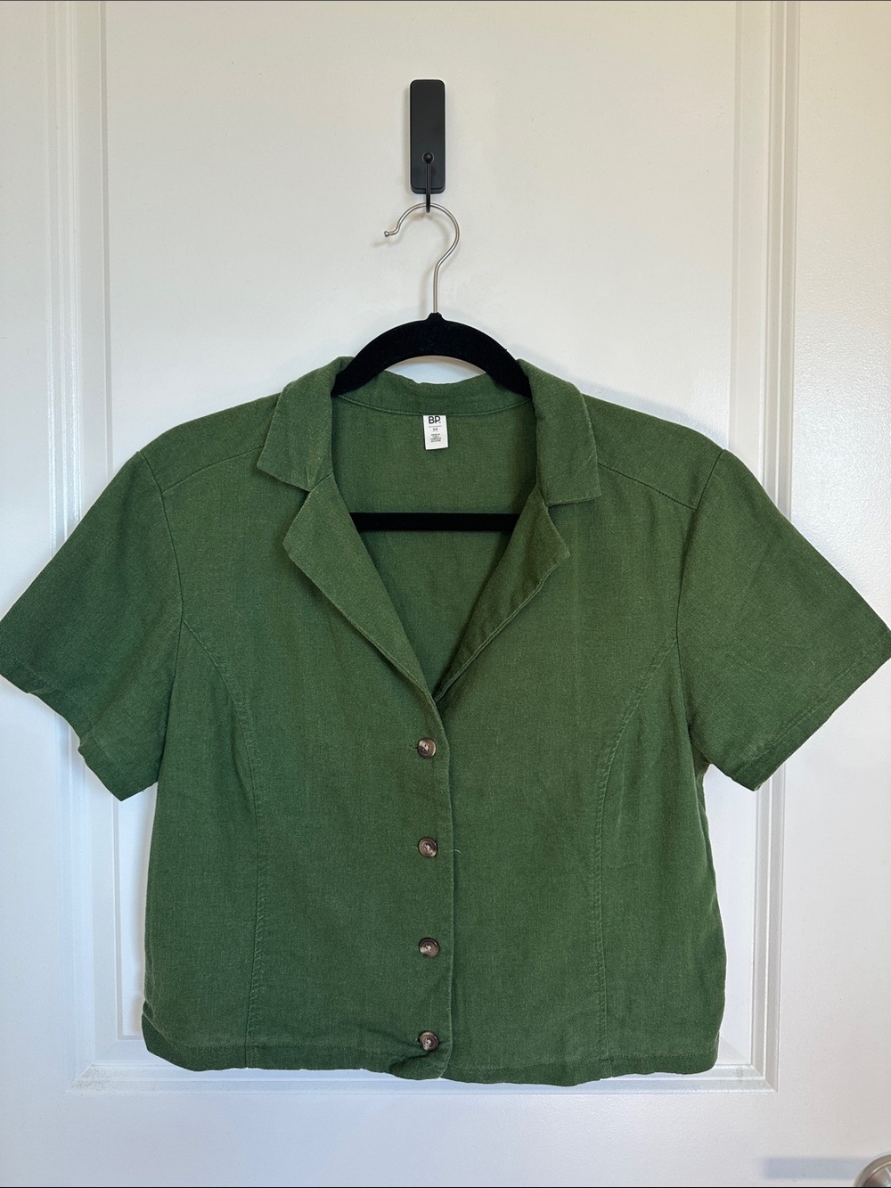 BP Linen Olive Green Short-Sleeve Button-Front Shirt
